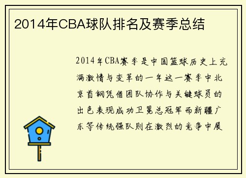 2014年CBA球队排名及赛季总结