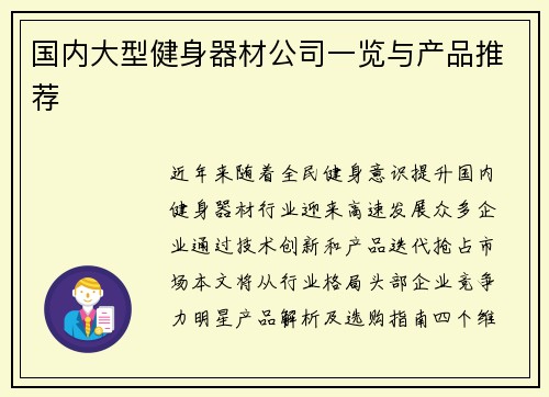 国内大型健身器材公司一览与产品推荐